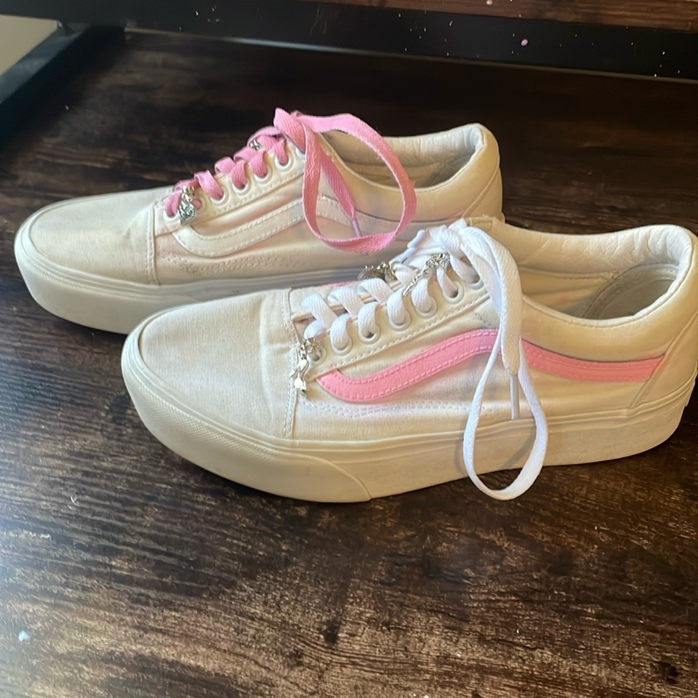 Custom Vans pink and white with charms